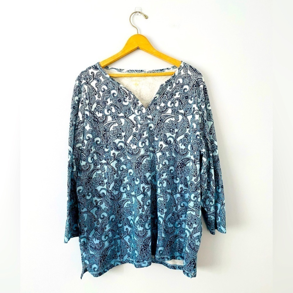 Allison Daley Women Plus Size 2X Floral Paisley Blouse Multi Color 3/4 Sleeve